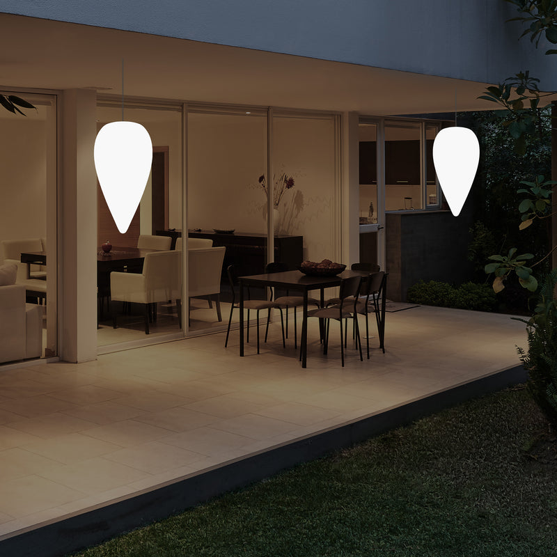 Outdoor Hängeleuchte für die Terrasse, netzbetriebene LED Pendelleuchte, 37 cm Wassertropfen, RGB