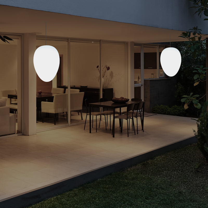 Netzbetriebene Garten Terrassen Pendelleuchte, 37 cm LED Ei Hängeleuchte, RGB Licht Veranda