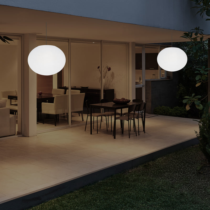 Veranda Außen Pendelleuchte, netzbetriebene LED Deckenleuchte, 27 cm, ovale Ellipse, RGB Beleuchtung