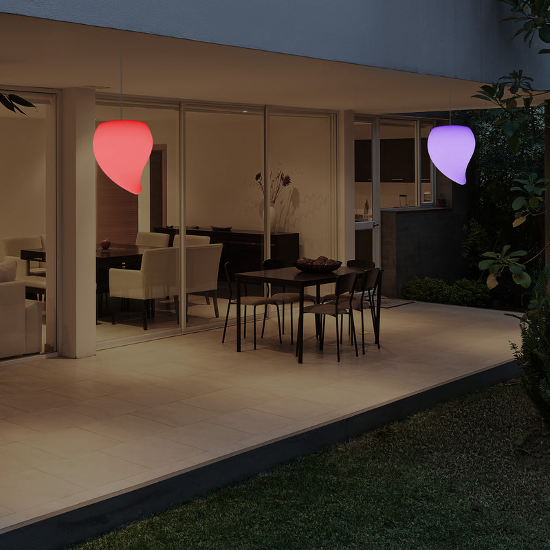 Balkon LED Pendelleuchte für Außenbereich, Netzbetrieb, 20 cm, mehrfarbig, Tropfen Form Hängeleuchte