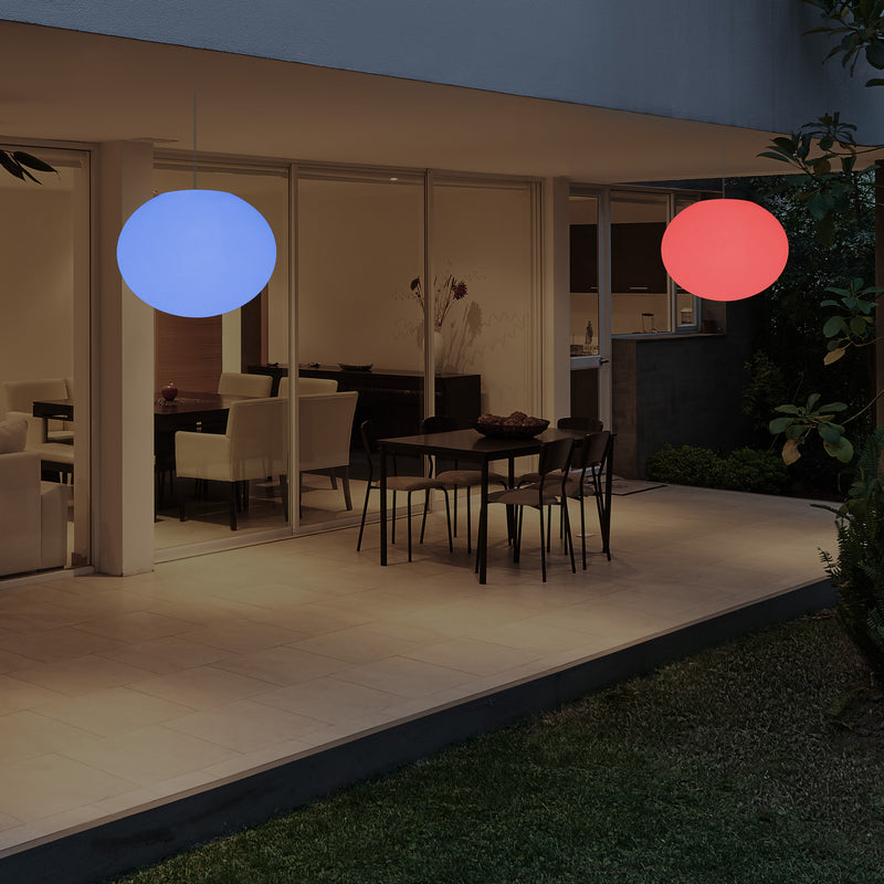 Veranda Außen Pendelleuchte, netzbetriebene LED Deckenleuchte, 27 cm, ovale Ellipse, RGB Beleuchtung
