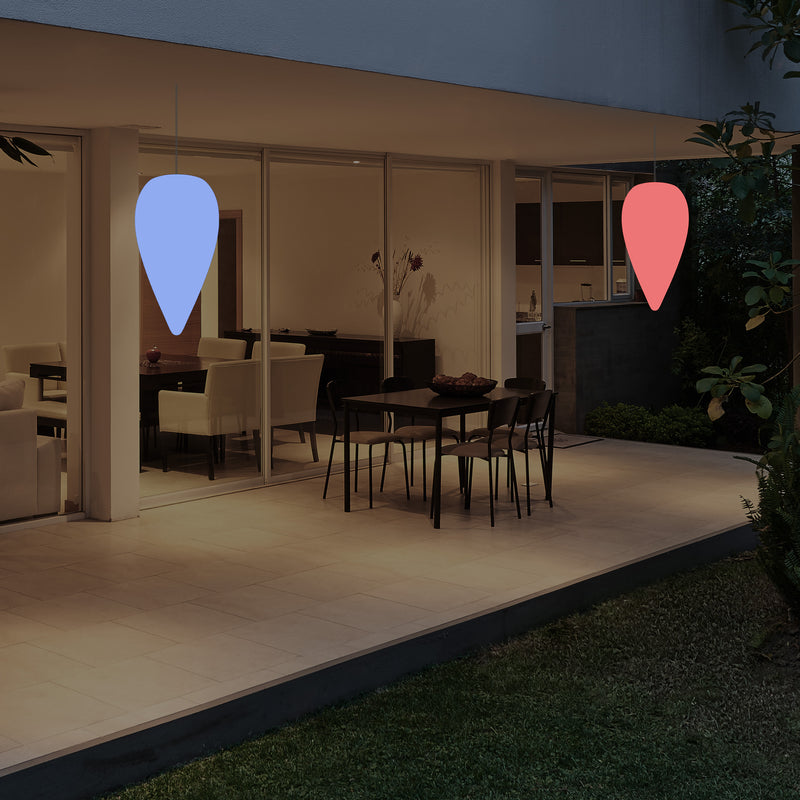 Outdoor Hängeleuchte für die Terrasse, netzbetriebene LED Pendelleuchte, 37 cm Wassertropfen, RGB