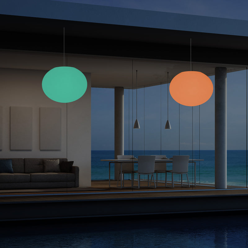 Veranda Außen Pendelleuchte, netzbetriebene LED Deckenleuchte, 27 cm, ovale Ellipse, RGB Beleuchtung