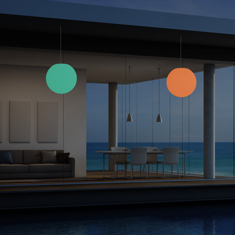 Netzbetriebene Veranda Pendelleuchte für den Außenbereich, 25 cm LED Globus Hängeleuchte Farbwechsel