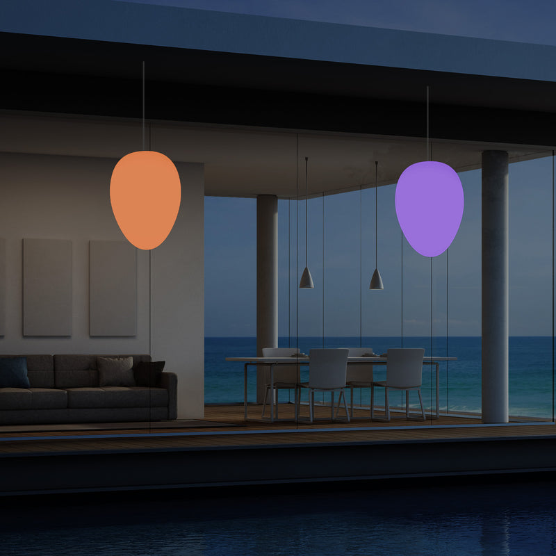 Netzbetriebene Garten Terrassen Pendelleuchte, 37 cm LED Ei Hängeleuchte, RGB Licht Veranda