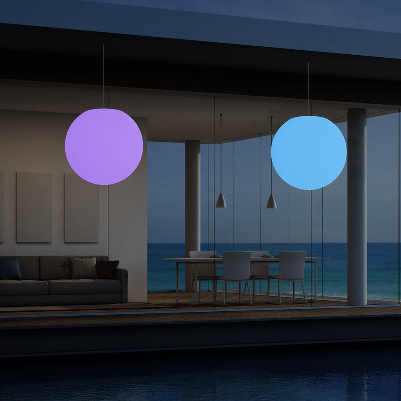 LED Terrassen Pendelleuchte, netzbetriebene Outdoor 40 cm Kugel Deckenlampe, Ball 5V Niederspannung