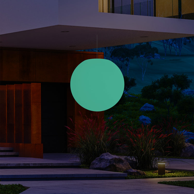 Hängelampe für die Gartenterrasse, netzbetriebene LED Pendelleuchte, 60 cm Globus Kugel Ball, RGB