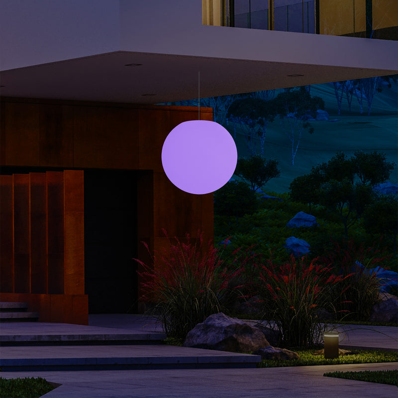 Balkon Außenleuchte, netzbetriebene LED Pendelleuchte, Ball 30 cm Kugel Hängelampe, mehrfarbig