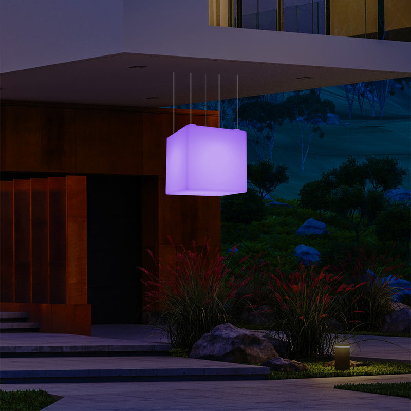 LED Hängeleuchte, Outdoor, Balkon im Freien netzbetriebene 40 cm Würfel Pendeleuchte, mehrfarbig