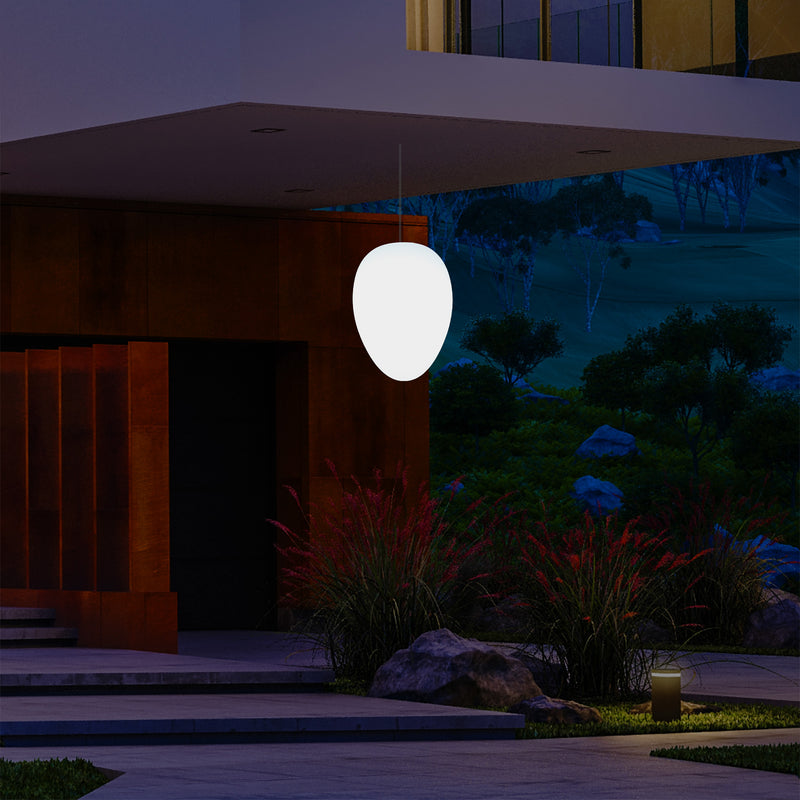 Netzbetriebene Garten Terrassen Pendelleuchte, 37 cm LED Ei Hängeleuchte, RGB Licht Veranda