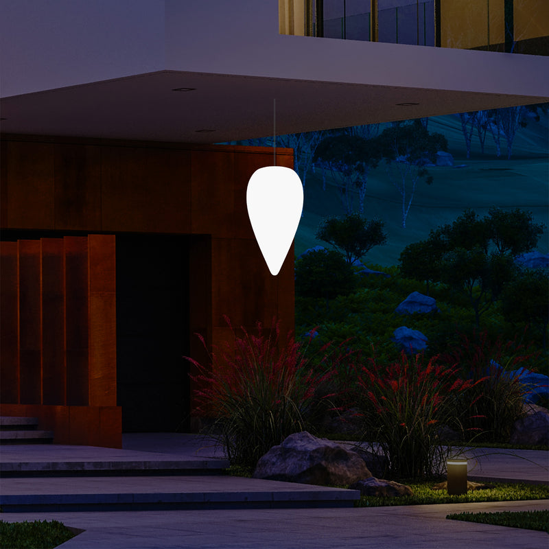 Outdoor Hängeleuchte für die Terrasse, netzbetriebene LED Pendelleuchte, 37 cm Wassertropfen, RGB