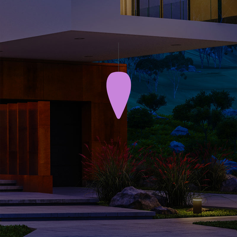 Outdoor Hängeleuchte für die Terrasse, netzbetriebene LED Pendelleuchte, 37 cm Wassertropfen, RGB