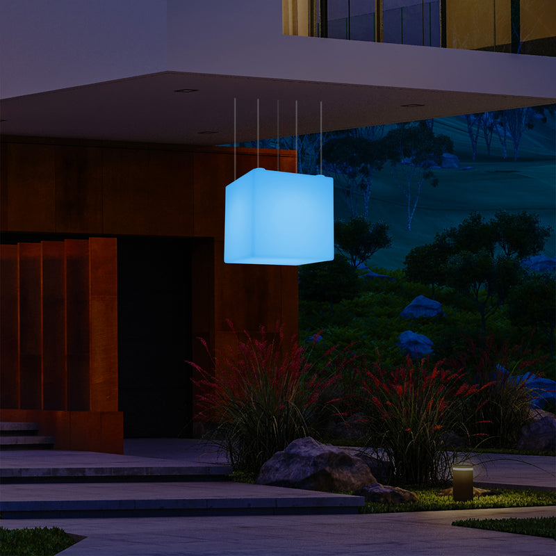 Netzbetriebene Terrassen Deckenlampe Außenbereich 50 cm LED Würfel Hängeleuchte, 5V Niederspannung