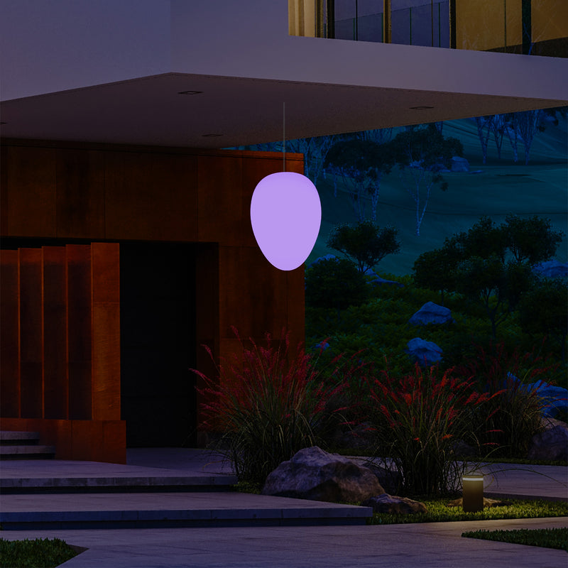 Netzbetriebene Garten Terrassen Pendelleuchte, 37 cm LED Ei Hängeleuchte, RGB Licht Veranda