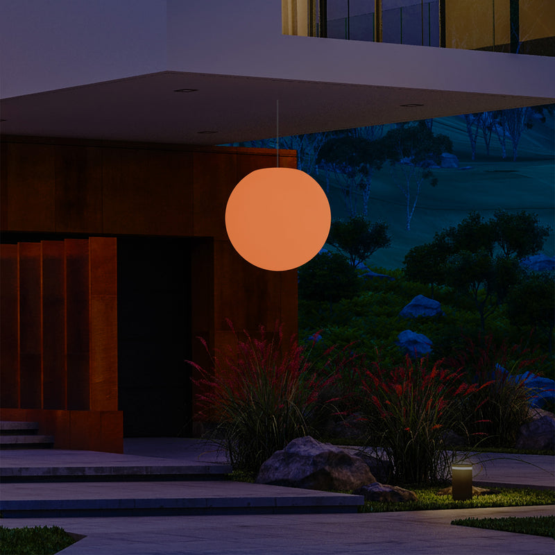 LED Terrassen Pendelleuchte, netzbetriebene Outdoor 40 cm Kugel Deckenlampe, Ball 5V Niederspannung
