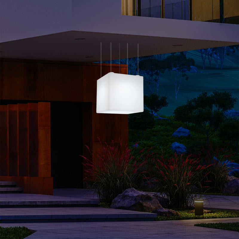 LED Hängeleuchte, Outdoor, Balkon im Freien netzbetriebene 40 cm Würfel Pendeleuchte, mehrfarbig