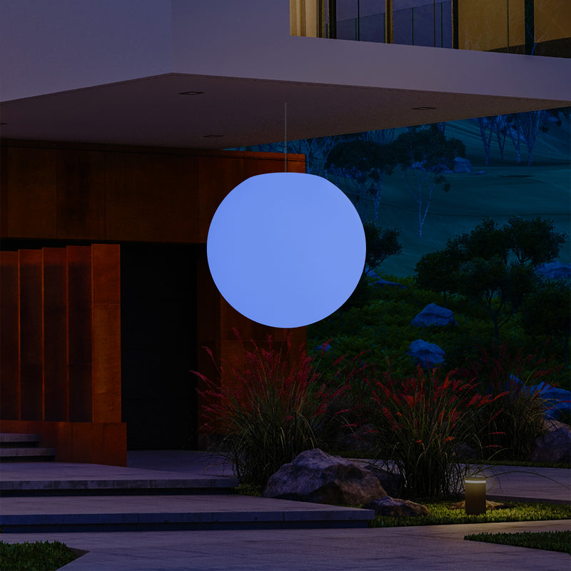 Netzbetriebene Garten Pendelleuchte für den Außenbereich, 50 cm LED Kugel Hängeleuchte, mehrfarbig
