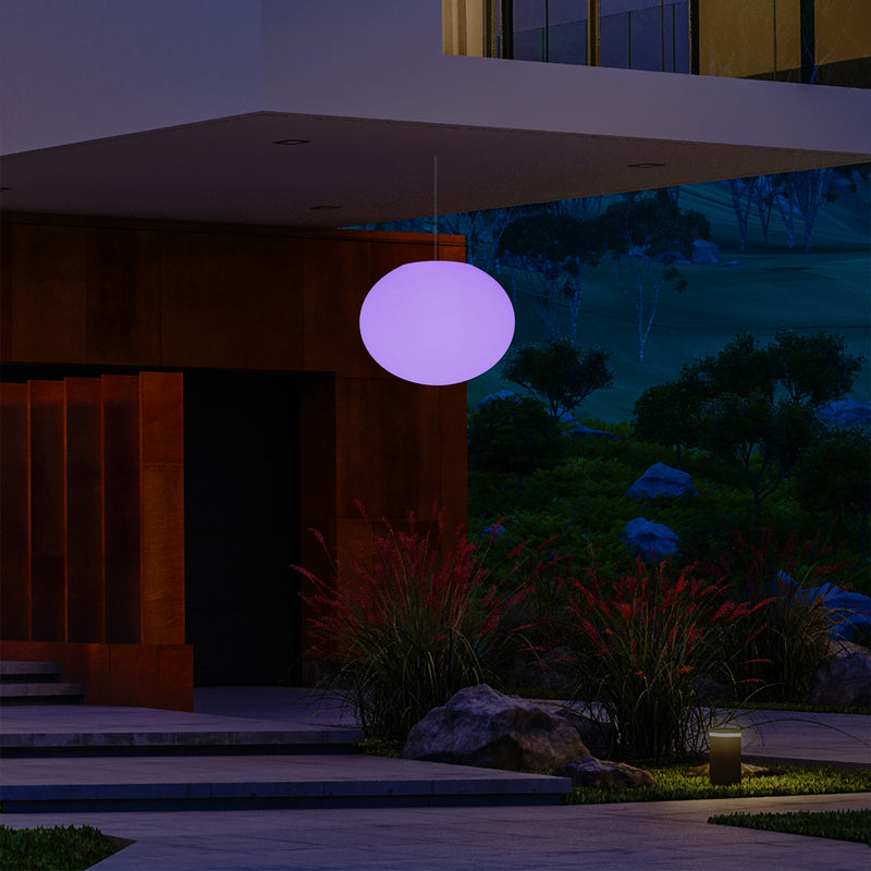 Veranda Außen Pendelleuchte, netzbetriebene LED Deckenleuchte, 27 cm, ovale Ellipse, RGB Beleuchtung