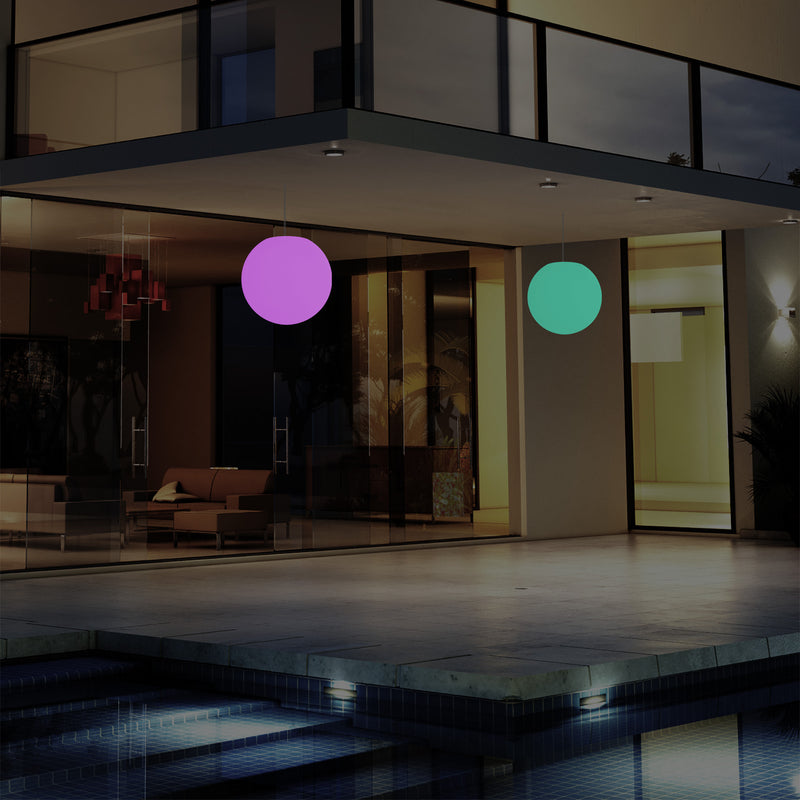Netzbetriebene Veranda Pendelleuchte für den Außenbereich, 25 cm LED Globus Hängeleuchte Farbwechsel