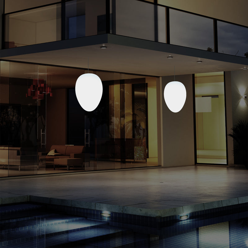 Netzbetriebene Garten Terrassen Pendelleuchte, 37 cm LED Ei Hängeleuchte, RGB Licht Veranda
