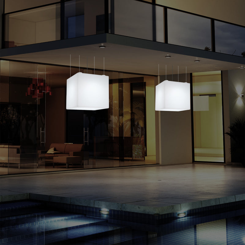 Netzbetriebene Terrassen Deckenlampe Außenbereich 50 cm LED Würfel Hängeleuchte, 5V Niederspannung