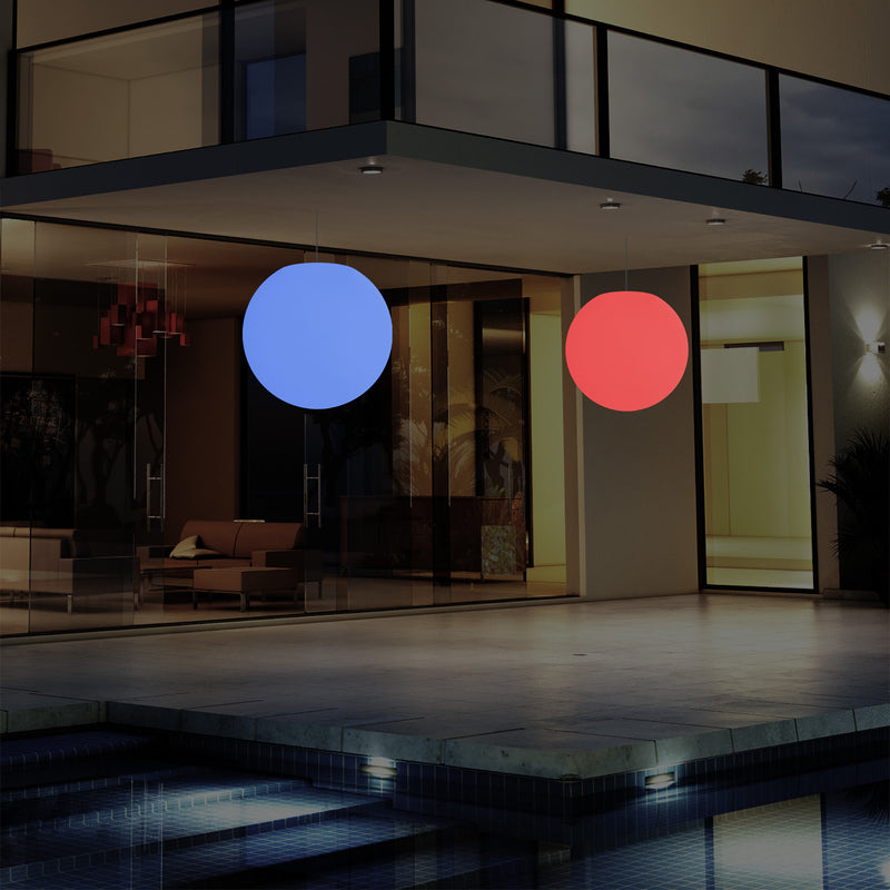 LED Terrassen Pendelleuchte, netzbetriebene Outdoor 40 cm Kugel Deckenlampe, Ball 5V Niederspannung