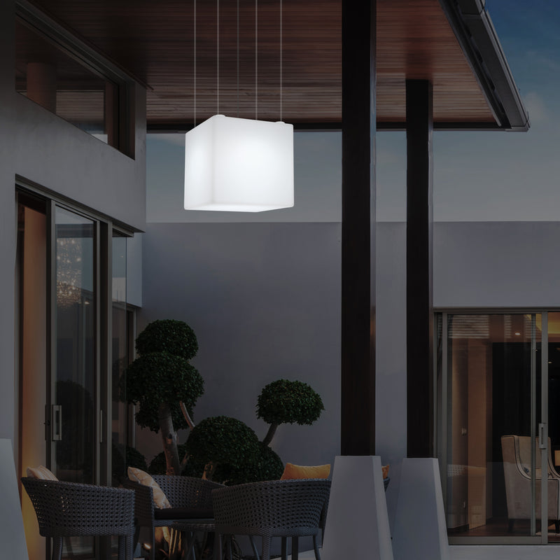 LED Hängeleuchte, Outdoor, Balkon im Freien netzbetriebene 40 cm Würfel Pendeleuchte, mehrfarbig