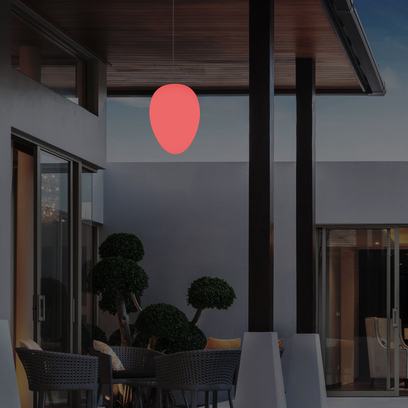 Netzbetriebene Garten Terrassen Pendelleuchte, 37 cm LED Ei Hängeleuchte, RGB Licht Veranda
