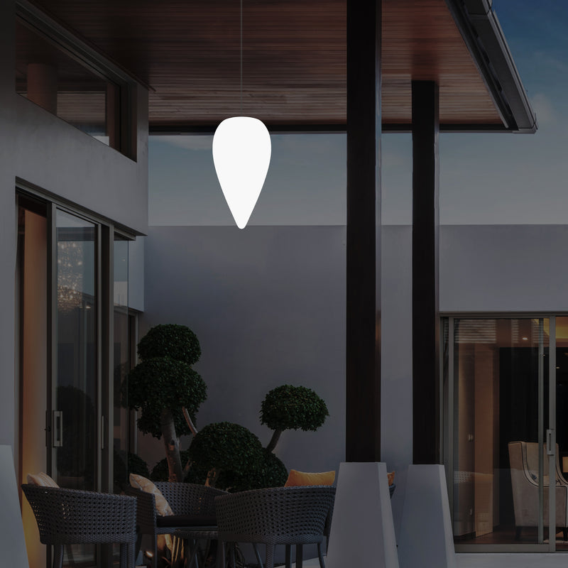 Outdoor Hängeleuchte für die Terrasse, netzbetriebene LED Pendelleuchte, 37 cm Wassertropfen, RGB