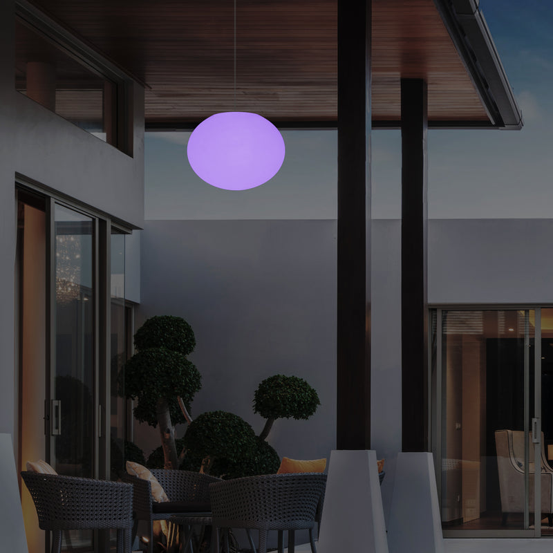 Veranda Außen Pendelleuchte, netzbetriebene LED Deckenleuchte, 27 cm, ovale Ellipse, RGB Beleuchtung