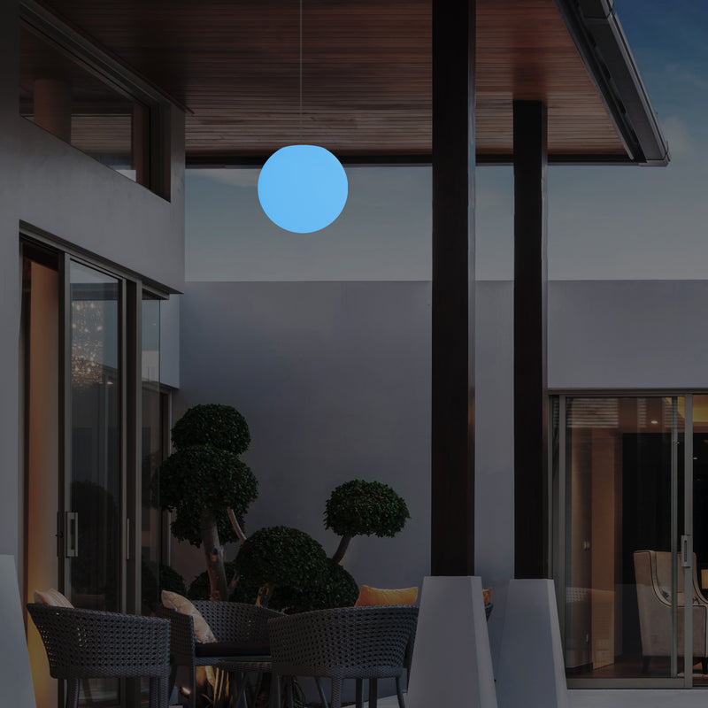 Netzbetriebene Veranda Pendelleuchte für den Außenbereich, 25 cm LED Globus Hängeleuchte Farbwechsel