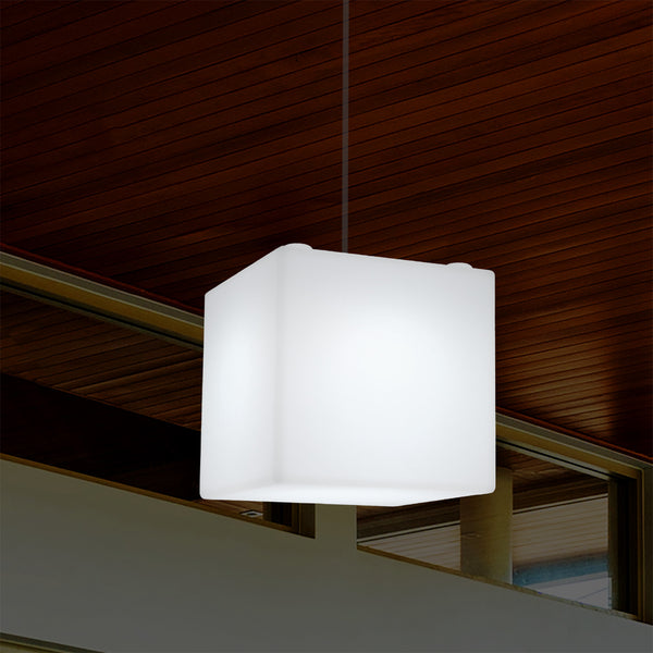 Netzbetriebene Garten Terrassen Hängeleuchte, 20 cm LED Würfel Deckenlampe mit RGB Farbwechsel