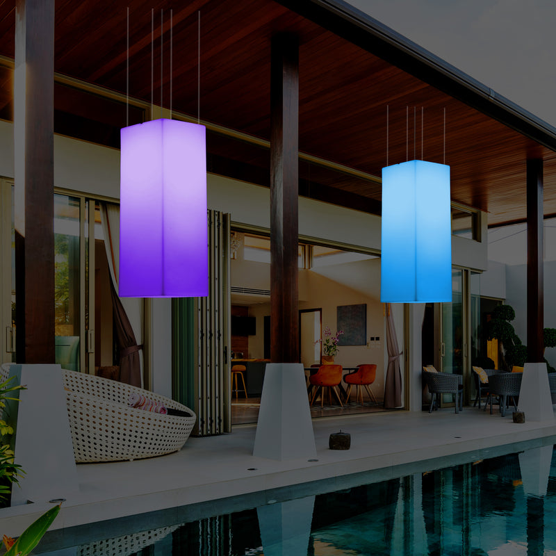 Garten Veranda Terrasse LED Hängelampe netzbetriebene 80 x 30 cm rechteckige Pendelleuchte RGB Licht