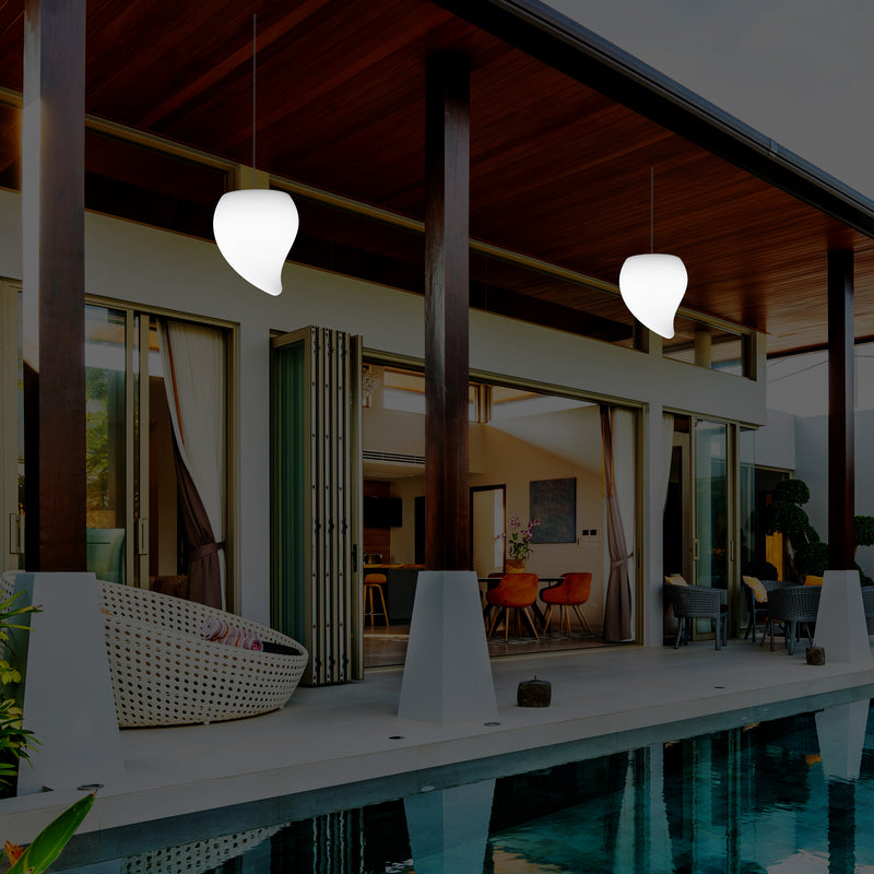 Balkon LED Pendelleuchte für Außenbereich, Netzbetrieb, 20 cm, mehrfarbig, Tropfen Form Hängeleuchte