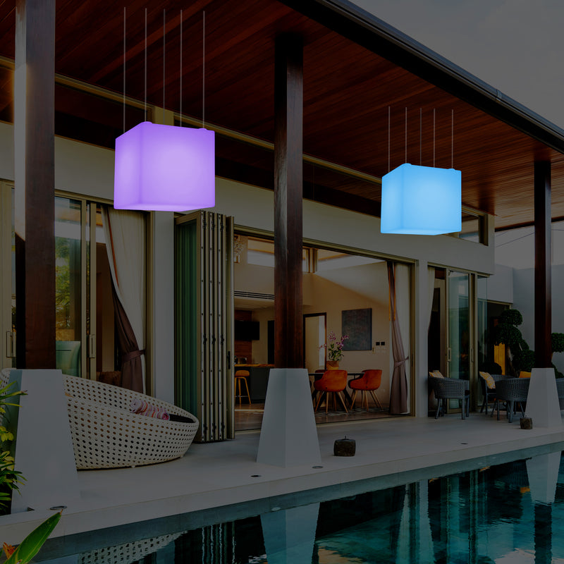Netzbetriebene Terrassen Deckenlampe Außenbereich 50 cm LED Würfel Hängeleuchte, 5V Niederspannung