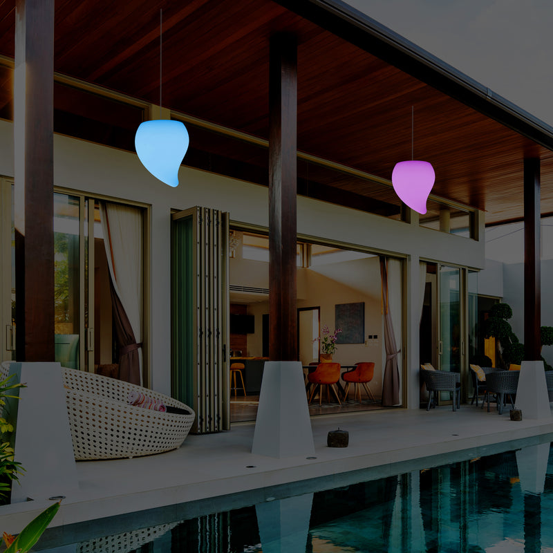 Balkon LED Pendelleuchte für Außenbereich, Netzbetrieb, 20 cm, mehrfarbig, Tropfen Form Hängeleuchte