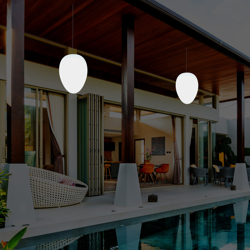 Netzbetriebene Garten Terrassen Pendelleuchte, 37 cm LED Ei Hängeleuchte, RGB Licht Veranda