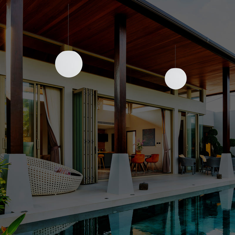 Netzbetriebene Veranda Pendelleuchte für den Außenbereich, 25 cm LED Globus Hängeleuchte Farbwechsel