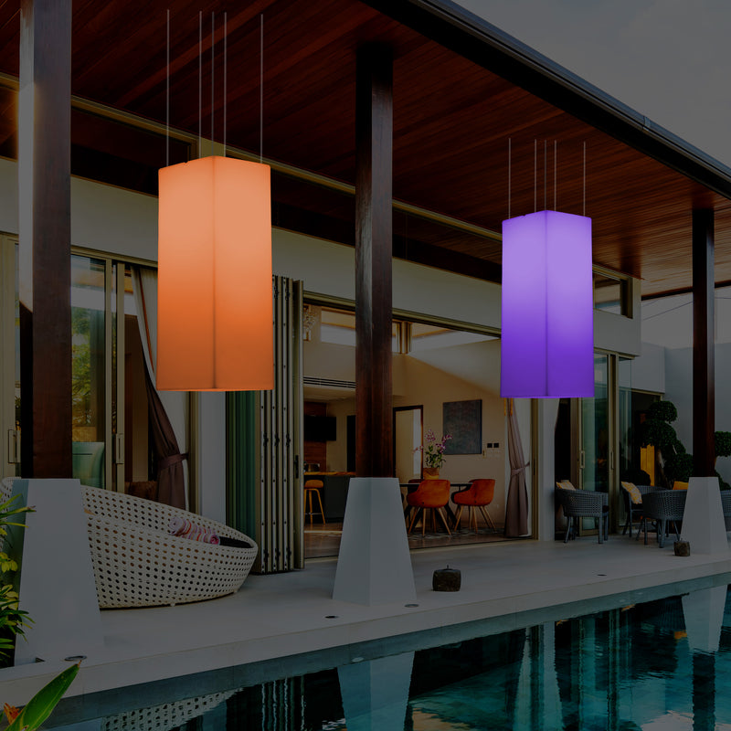 Netzbetriebene Veranda Leuchte Außen Deckenleuchte, 110 x 30 cm LED Säule Pendelleuchte, RGB Licht