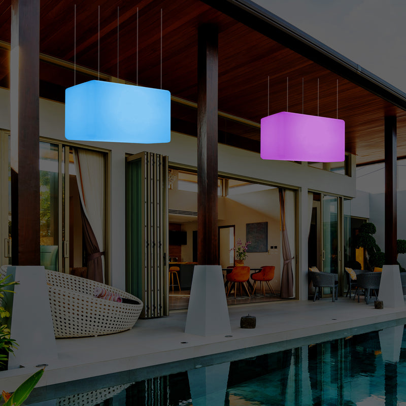 Netzbetriebene Garten Pendelleuchte für Außenbereich 55 x 35 cm lineare LED Insel Hängelampe, RGB