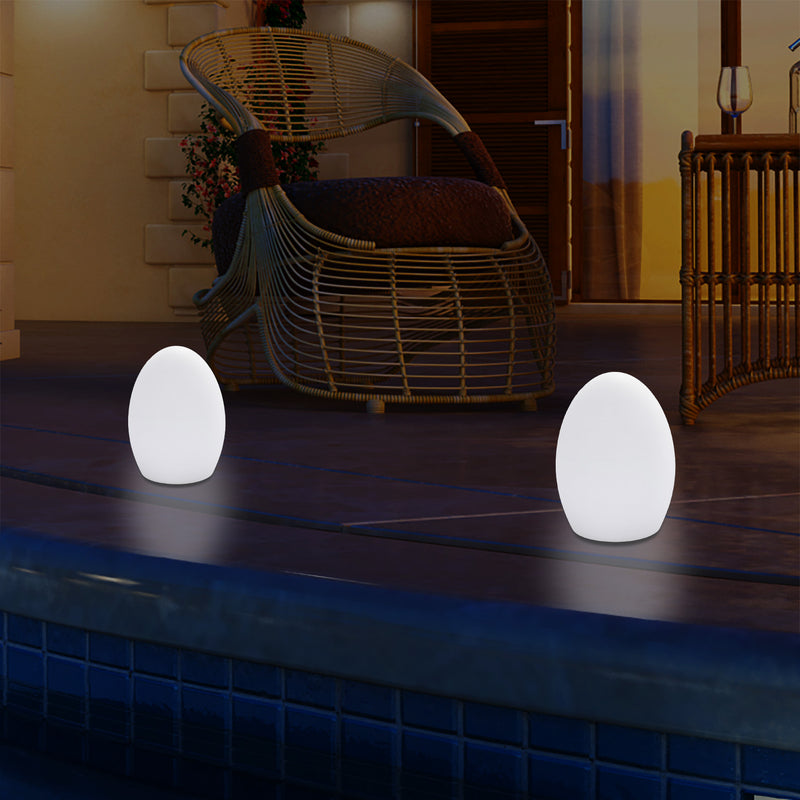 LED Ei Tischlampe für den Garten, draußen, 19 cm klein, netzbetriebene Terrassenleuchte, mehrfarbig