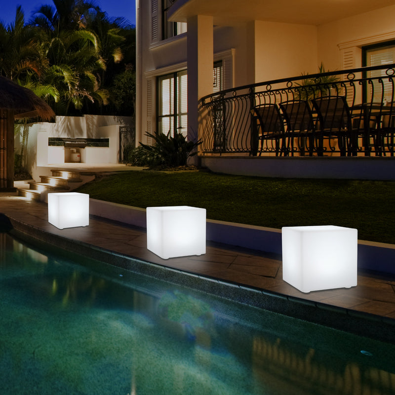 LED Tischlampe Outdoor Garten Terrasse, netzbetriebene RGB Würfelleuchte, 5V Niederspannung, 15 cm