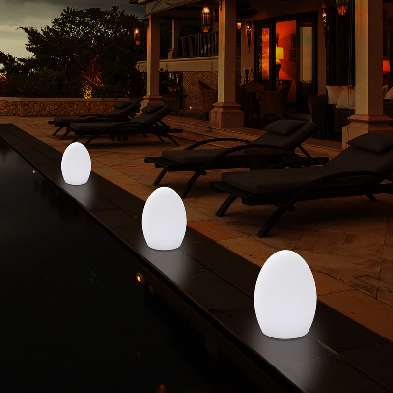 LED Ei Tischlampe für den Garten, draußen, 19 cm klein, netzbetriebene Terrassenleuchte, mehrfarbig