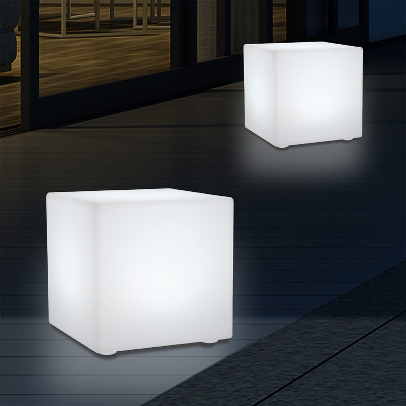Netzbetriebene Garten Terrassenbeleuchtung, 5V Multi Color LED Tischlampe, 20 cm Würfel Form Cube