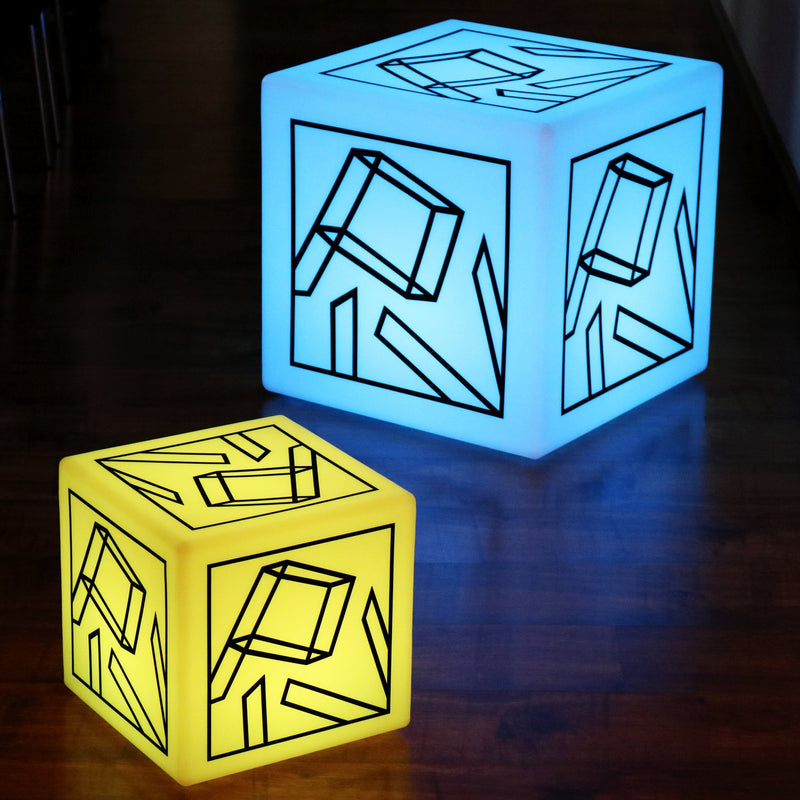 Benutzerdefinierter LED Leuchthocker mit Markenaufdruck Cube 60 cm große Leuchtwerbung in Würfelform