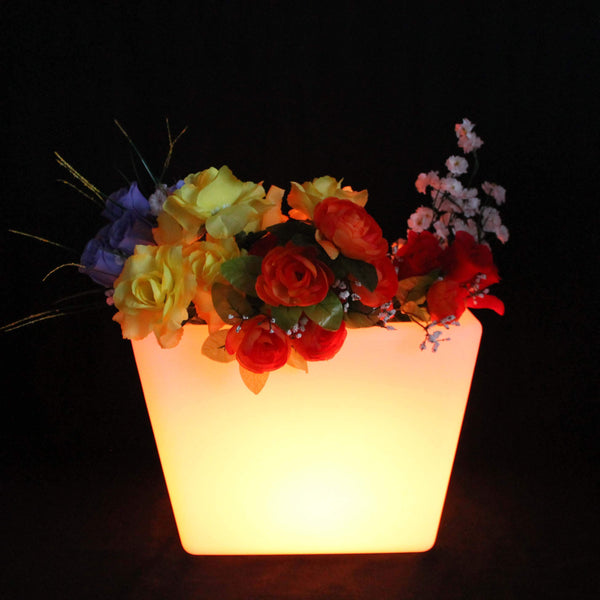 LED Blumentopf Blumenvase Garten Außen, 27cm Tischlampe mit Akku, Farbwechsel